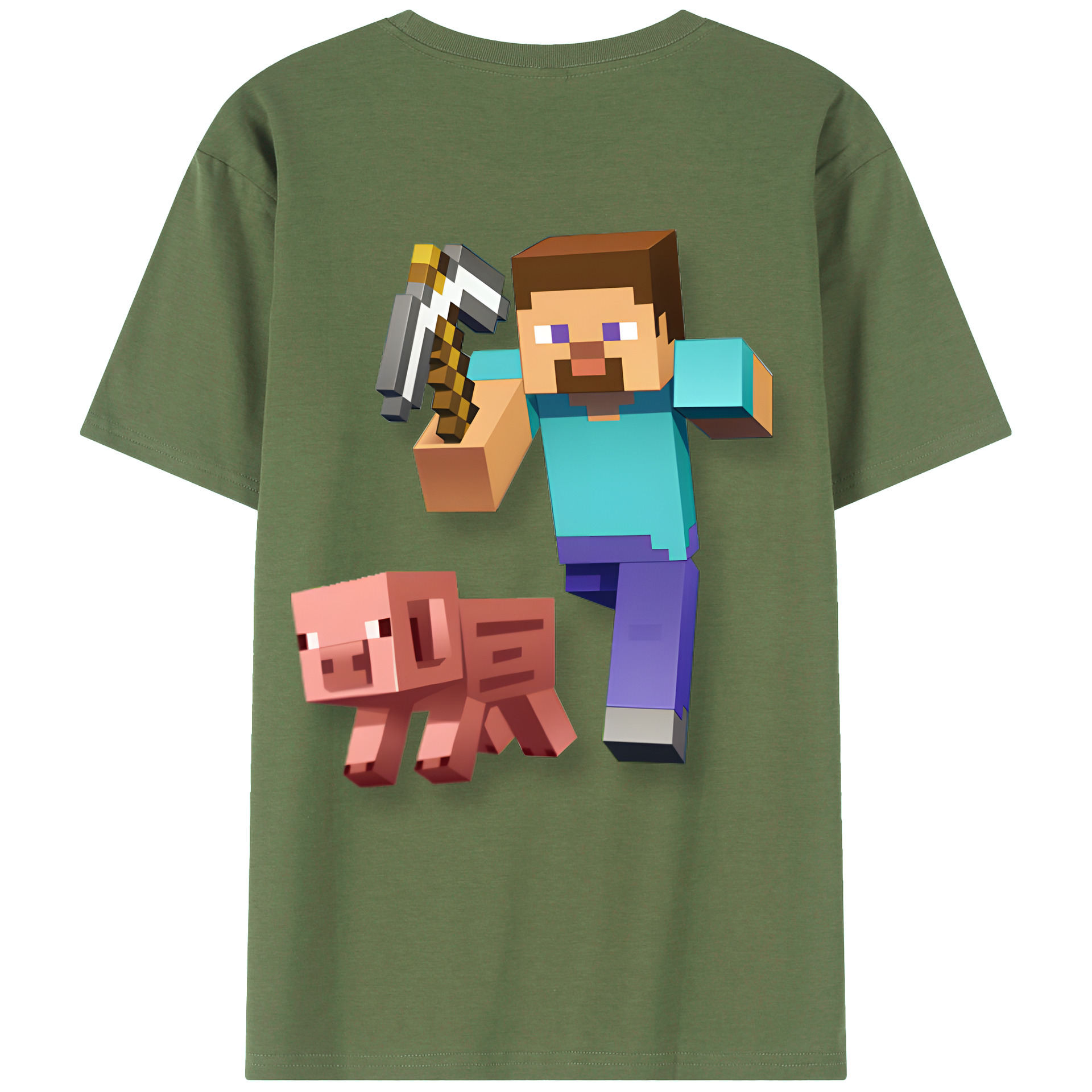（画像用） マインクラフト ブロックの世界 Minecraft MC Block world 綿100％ メンズ半袖Tシャツ（バックプリント） 通気性